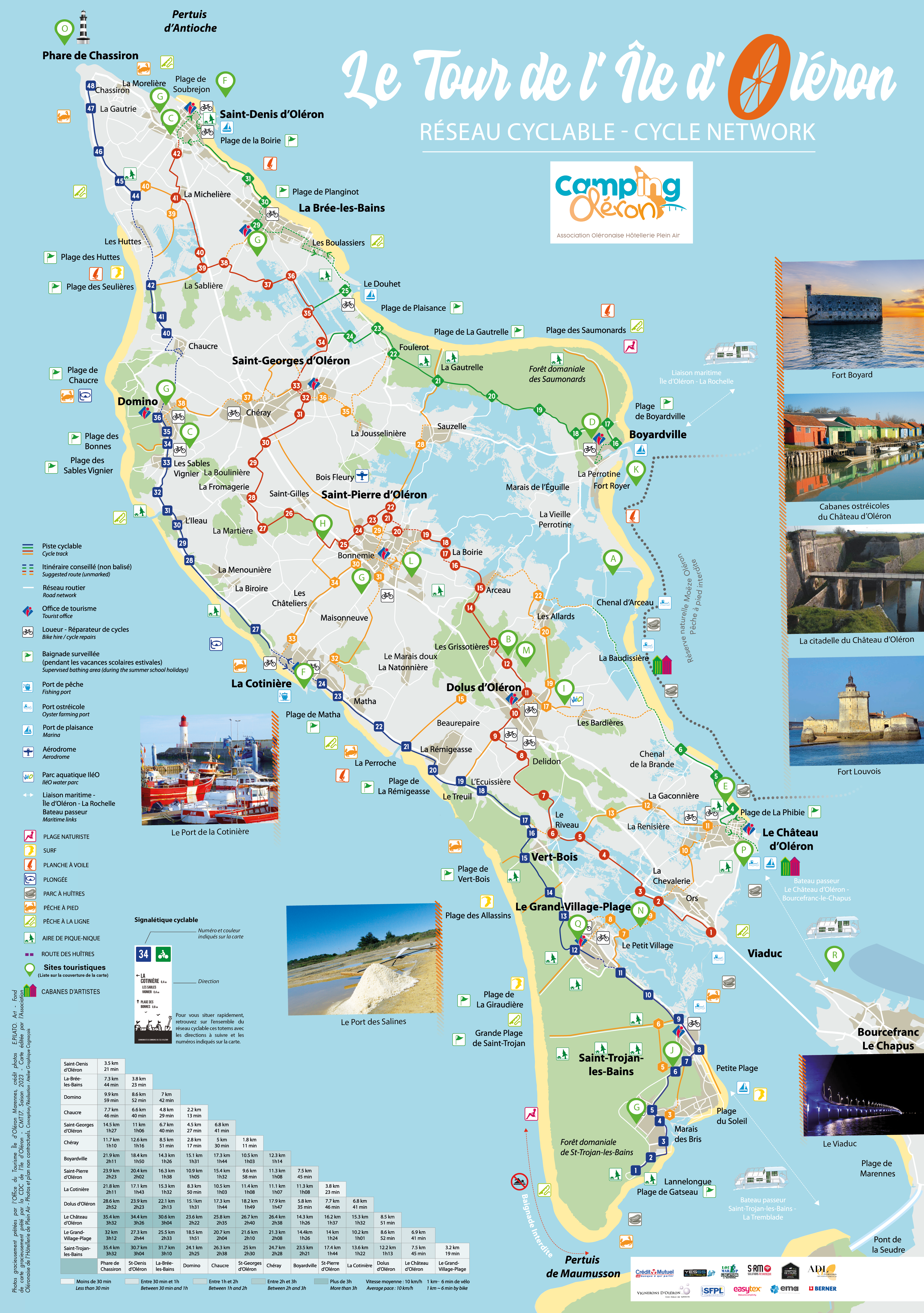 Carte des pistes cyclables campings Oléron