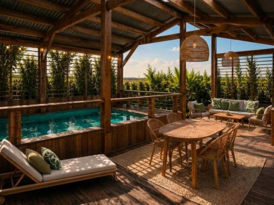 Mobil-home Lagoon de 2 dormitorios | PREMIUM+ - 31 m² - Minipiscina - Aire acondicionado - Terraza cubierta de 70 m² - Paquete de televisión «Travel» de 7 días