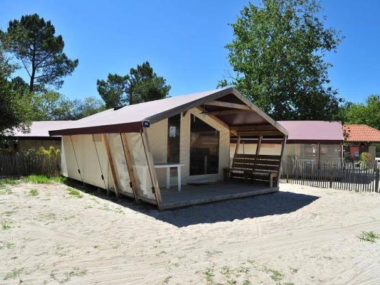 Tienda de madera y lienzo NATURE Confort 30m² - 2 habitaciones + terraza cubierta + Fregadero sin baño