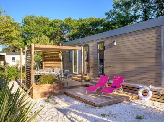 Mobilhome LAURIER ROSE Premium (3 habitaciones) 33m2 - terraza 16m²+ TV + aire acondicionado