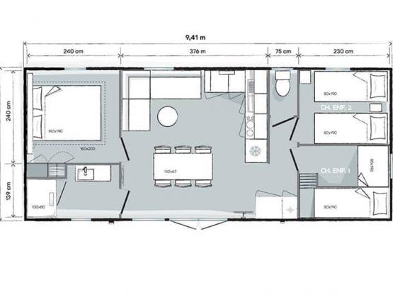 Mobil Home Terrasse 3 chambres premium 4/6 pers– 35.30 m²+ 15m² non-covered terrace